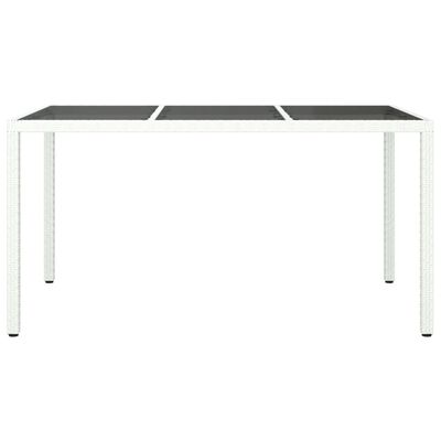 vidaXL Sodo stalas, baltas, 150x90x75cm, grūdintas stiklas/poliratanas