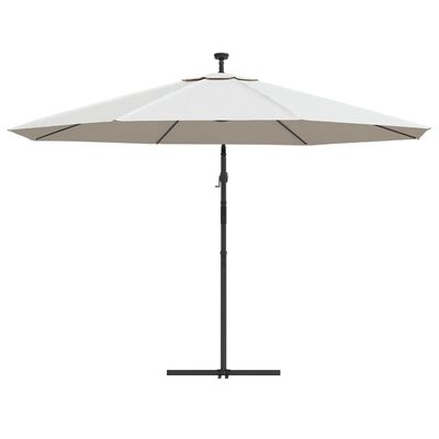 vidaXL Gemb. form. skėt. su LED lemp. ir met. stulp., smėl. sp., 350cm
