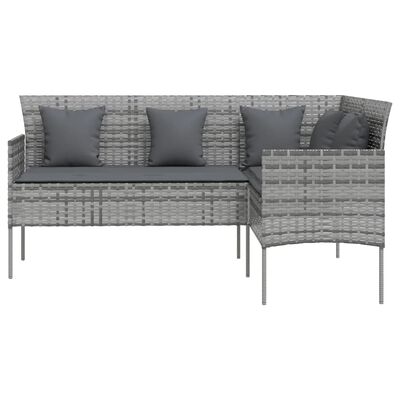 vidaXL Sofa su pagalvėlėmis, pilkos spalvos, poliratanas, L formos