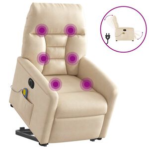 vidaXL Atsistojantis masažinis krėslas, smėlio, mikropluo&scaron;to audinys