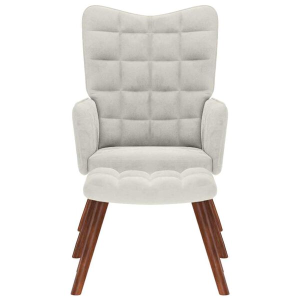 vidaXL Poilsio krėslas su taburete, kreminės spalvos, aksominis