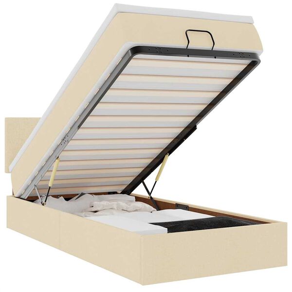 vidaXL Osmanų lova su čiužiniu, kreminis, 90x200cm, audinys