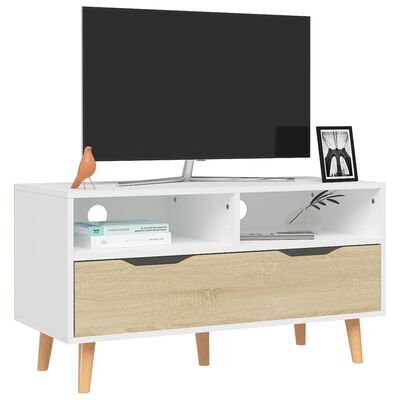 vidaXL Televizoriaus spintelė, balta/ąžuolo, 90x40x48,5cm, mediena