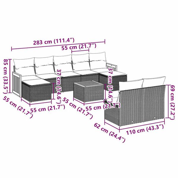 vidaXL Sodo komplektas su pagalvėlėmis, 10 dalių, juodas, poliratanas