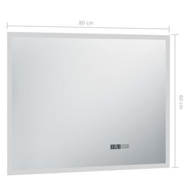 vidaXL Vonios kambario LED veidrodis su jutikliu/laikrodžiu, 80x60cm