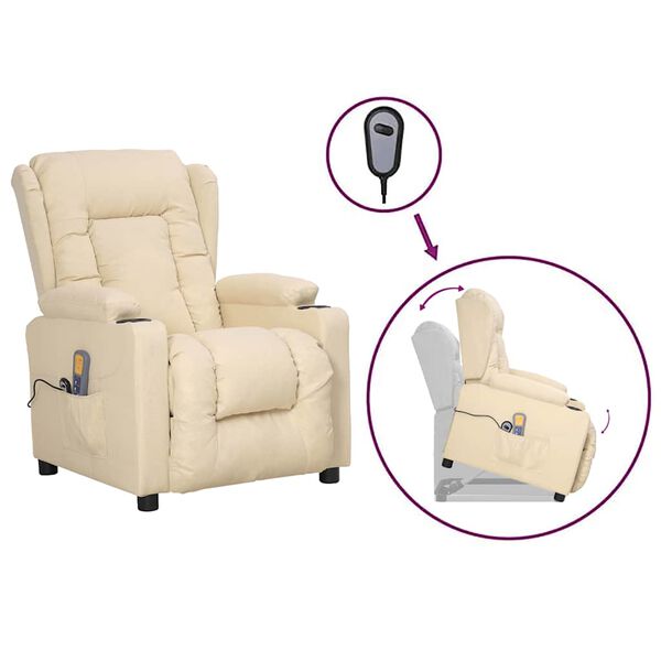 vidaXL Atsistojantis masažinis krėslas, kreminės spalvos, audinys