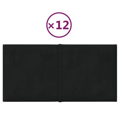 vidaXL Sienų plokštės, 12vnt., juodos, 30x15cm, aksomas, 0,54m²