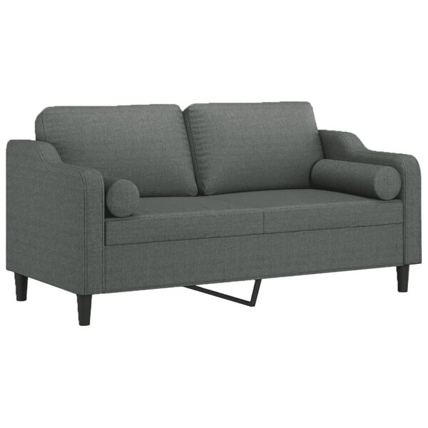 vidaXL Dvivietė sofa su pagalvėlėmis, tamsiai pilka, 140cm, audinys