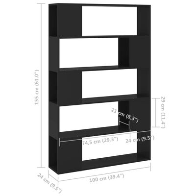 vidaXL Spintelė knygoms/kambario pertvara, juoda, 100x24x155cm, MDP