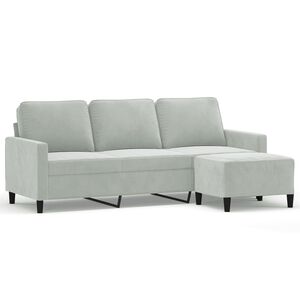 vidaXL Trivietė sofa su pakoja, &scaron;viesiai pilka, 180cm, aksomas