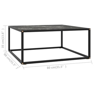 vidaXL Kavos staliukas su juodo marmuro stiklu, juodas, 80x80x35cm