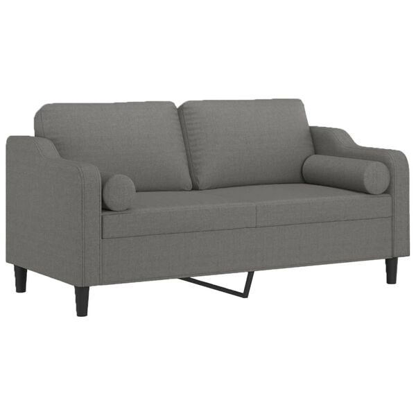 vidaXL Dvivietė sofa su pagalvėmis, tamsiai pilka, 140cm, audinys
