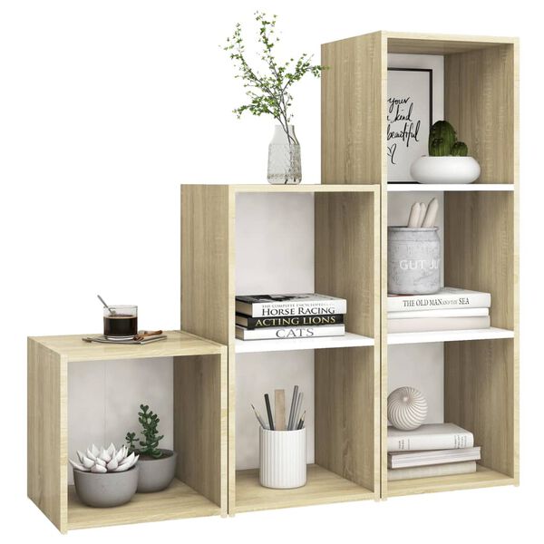 vidaXL Televizoriaus spintelių komplektas, 3 dalių, baltas/ąžuolo, MDP