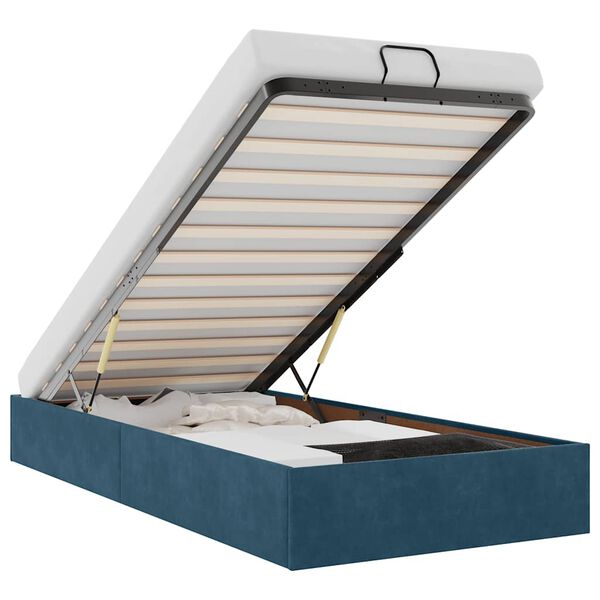 vidaXL Osmanų lovos rėmas be čiužinio, mėlynas, 90x200 cm, aksomas