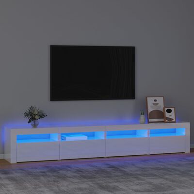 vidaXL TV spintelė su LED apšvietimu, balta, 240x35x40cm, blizgi