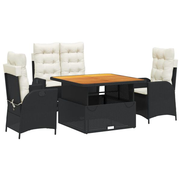 vidaXL Sodo komplektas su pagalvėlėmis, 4 dalių, juodas, poliratanas