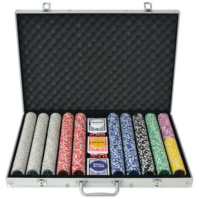 vidaXL Pokerio rinkinys su 1000 žetonų su vertėmis, aliuminis