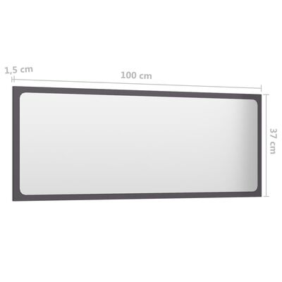 vidaXL Vonios kambario veidrodis, pilkas, 100x1,5x37cm, MDP, blizgus