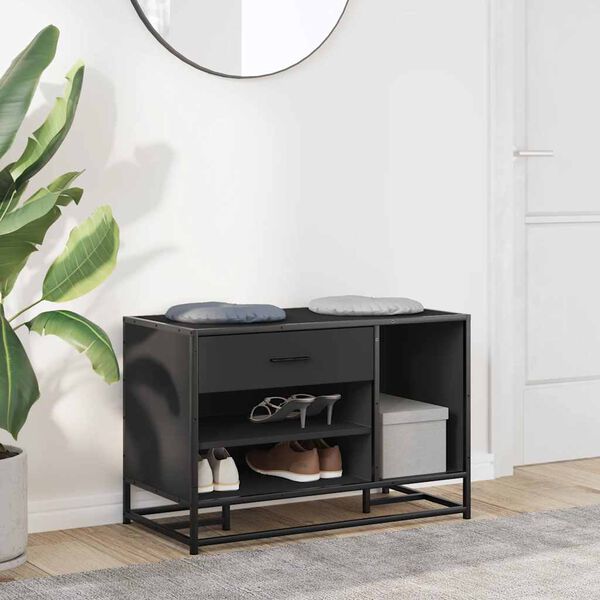 vidaXL Batų suolas Juodas 80x40x53,5 cm Mediena ir metalas