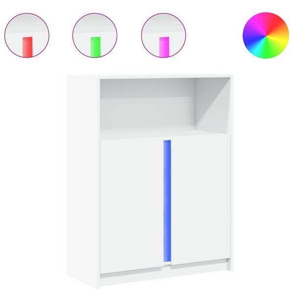 vidaXL Šoninė spintelė su LED, balta, 77x34x100cm, apdirbta mediena