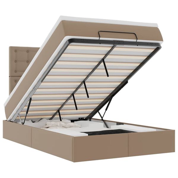 vidaXL Osmanų lovos rėmas su čiužiniu, kapučino, 120x190cm, dirbt. oda