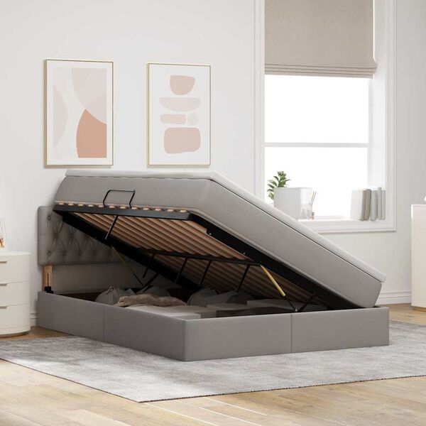 vidaXL Lova su daiktų laikymo vieta ir čiužiniu Taupe 140 x 200 cm