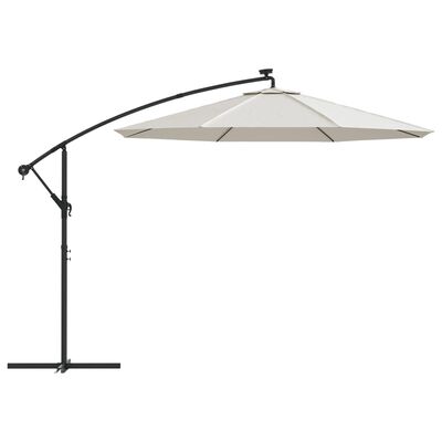 vidaXL Pakab. skėtis nuo saulės, LED, 300cm, metal. kotas, smėlio sp.