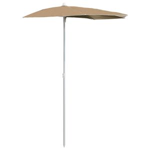 vidaXL Pusapvalis sodo skėtis su stulpu, taupe spalvos, 180x90cm