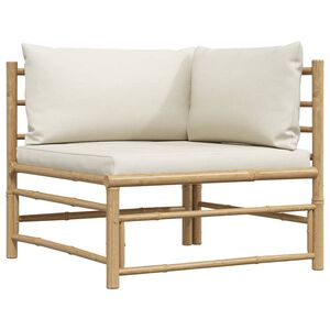 vidaXL Kampinė sodo sofa su kreminėmis pagalvėlėmis, bambukas