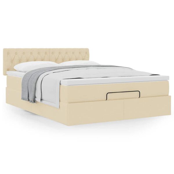 vidaXL Osmanų lova su čiužiniu, kreminis, 140x200cm, audinys