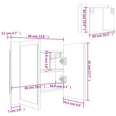 vidaXL Veidrodinė vonios spintelė su LED, ąžuolo, 60x12x45cm, akrilas