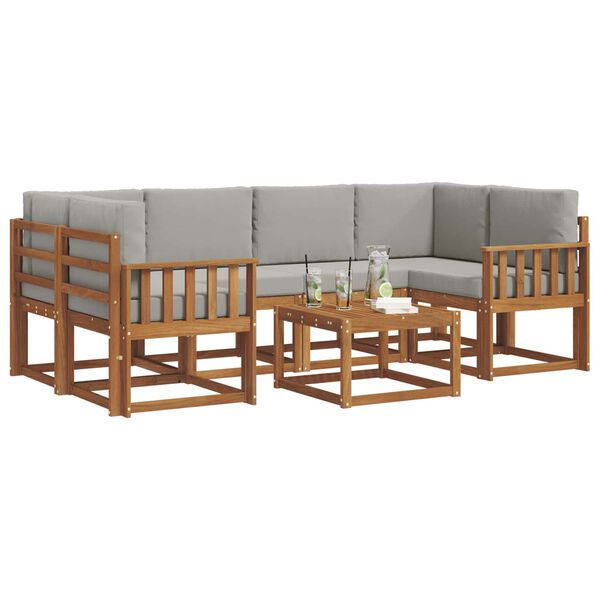 vidaXL Lauko sofos komplektas 7 pcs Natūrali ir &scaron;viesiai pilka