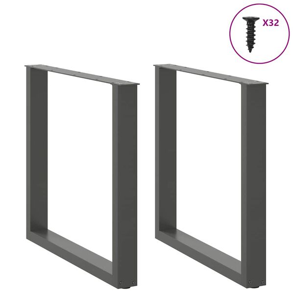 vidaXL Valgomojo stalo kojos, U formos, 2 vnt., antracito spalvos, 90x(72-73) cm, plienas