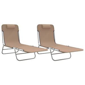 vidaXL Sulankstomi saulės gultai, 2vnt., taupe, tekstilenas ir plienas