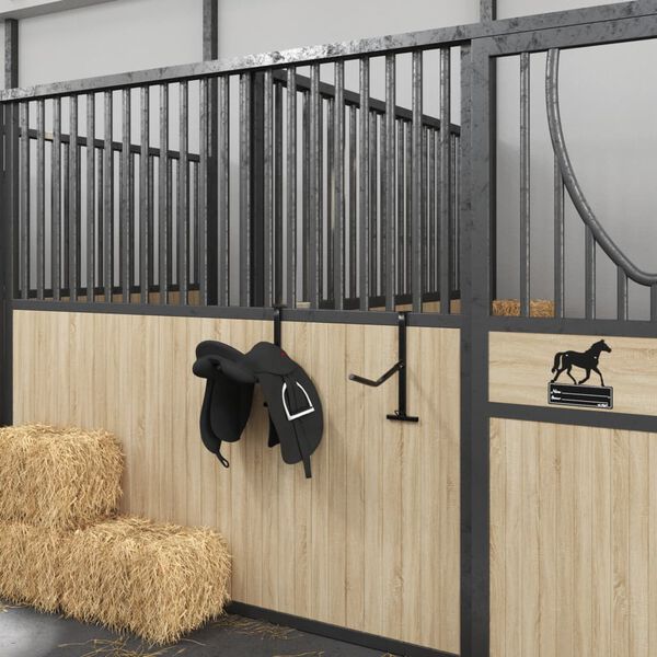 vidaXL Stovas balnui su kabliuku kamanoms, juodas, geležis, 1 at&scaron;aka