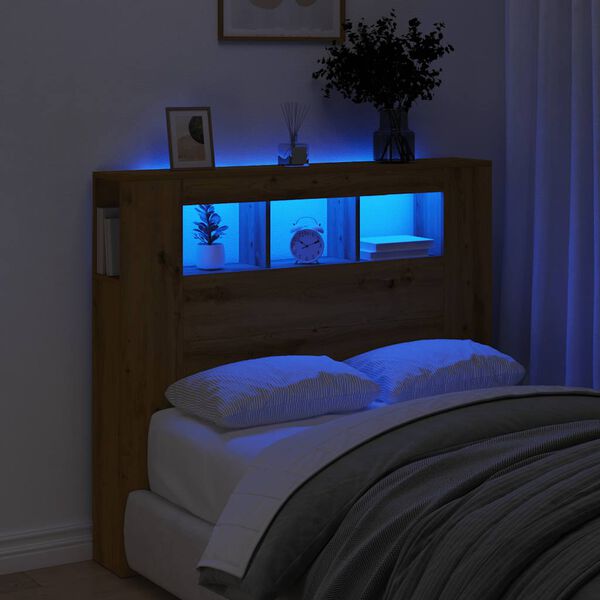 vidaXL LED galvūgalis, artisano ąžuolo, 120x18,5x103,5cm, mediena