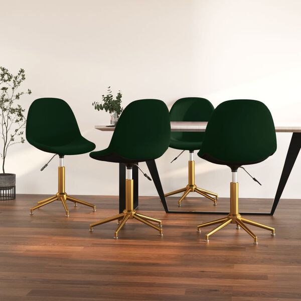 vidaXL Pasukamos valgomojo kėdės, 4vnt., tamsiai žalios, aksomas