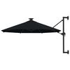 vidaXL Prie sienos montuojamas sodo skėtis su LED, juodas, 300cm