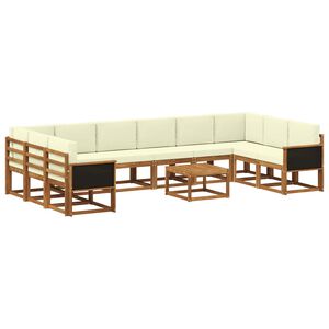 vidaXL Lauko sofos komplektas 11 pcs Natūralus ir grietinėlė