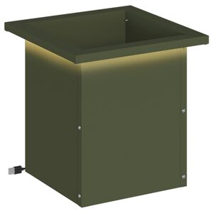 vidaXL Sodo vazonas su LED Alyvuogių žalia 30 x 30 x 30 cm Plienas