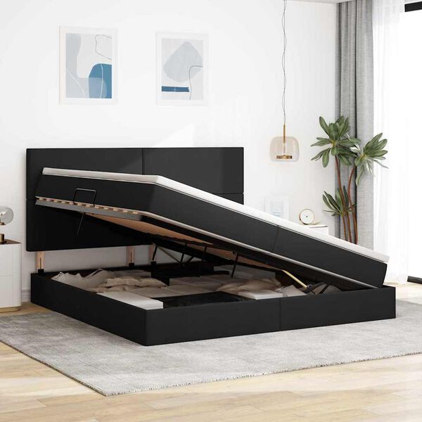 vidaXL Lova su daiktų laikymo vieta ir čiužiniu Juoda 200 x 200 cm