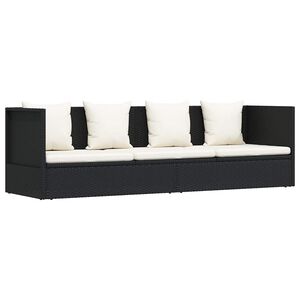 vidaXL Sodo sofa su pagalvėlėmis ir pagalvėmis, juoda, poliratanas