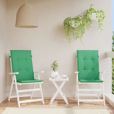 vidaXL Sodo kėdės pagalvėlės, 2vnt., žalios, 120x50x3cm, audinys