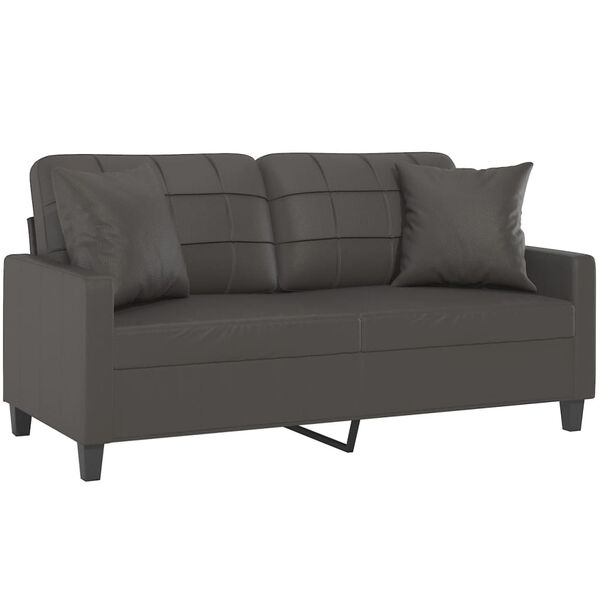 vidaXL Dvivietė sofa su pagalvėmis, pilka, 140cm, dirbtinė oda