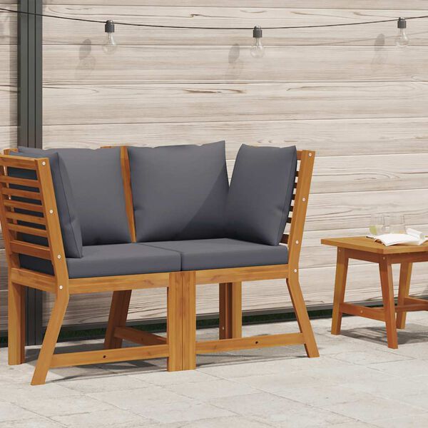 vidaXL Modulinė kampinė sofa su tamsiai pilkomis pagalvėmis, akacija