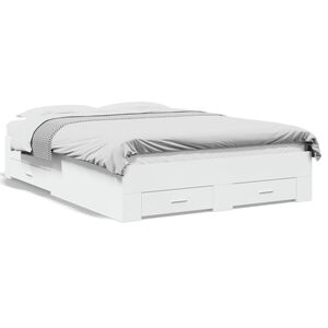 vidaXL Lovos rėmas su stalčiais, baltas, 120x190cm, apdirbta mediena