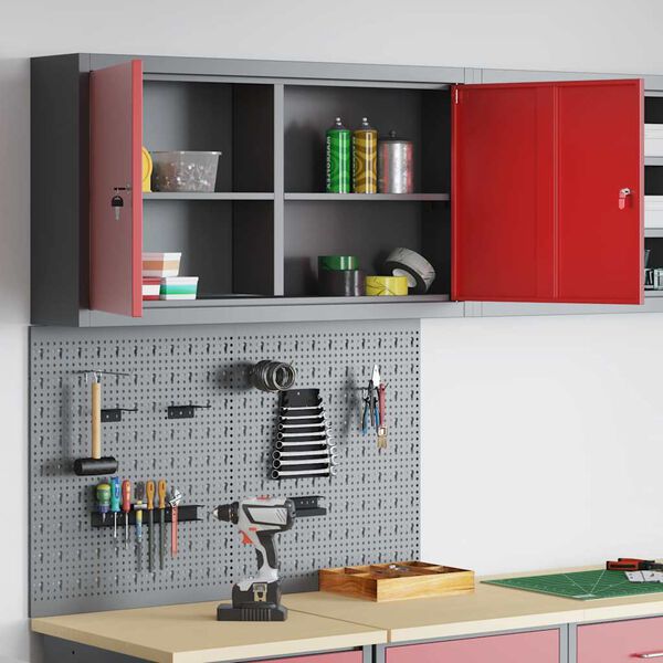 vidaXL Įrankių spinta ir pegboard rinkinys su lentyna 3 pcs Raudona
