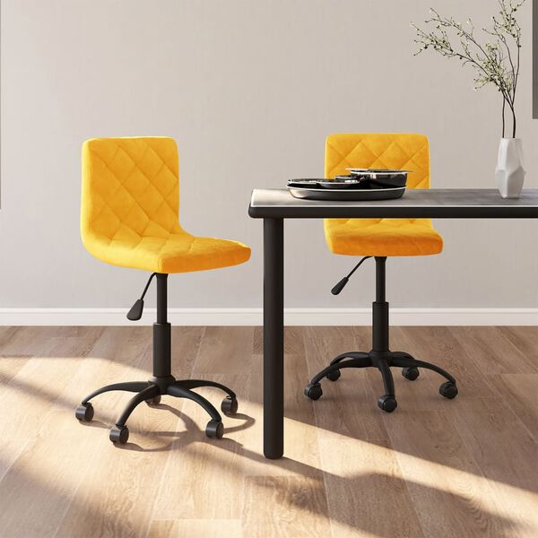 vidaXL Pasukamos valgomojo kėdės, 2vnt., garstyčių geltonos, aksomas