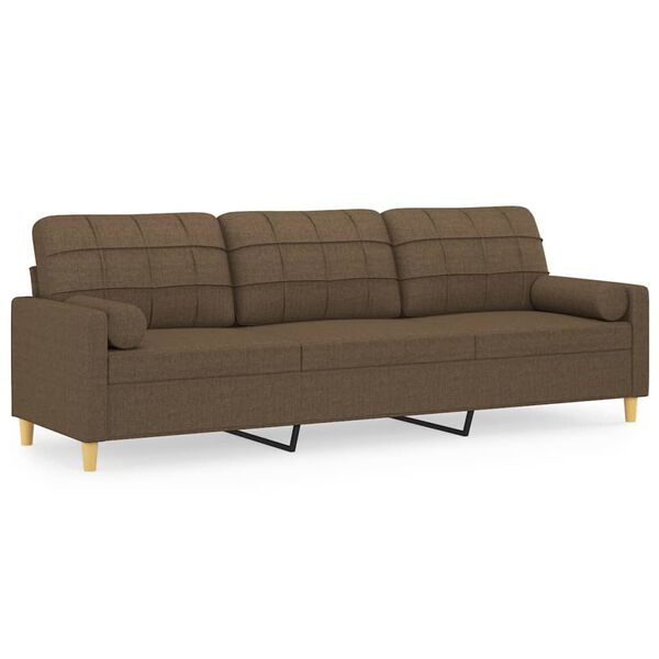 vidaXL Trivietė sofa su pagalvėmis, ruda, 210cm, audinys