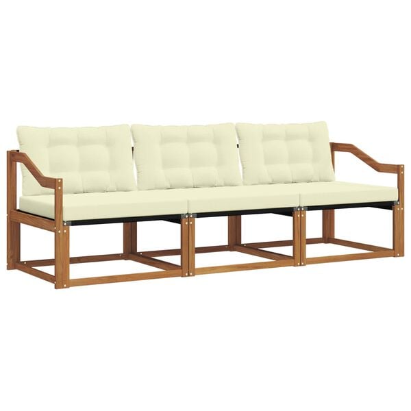 vidaXL Lauko sofos komplektas su pagalve 3 pcs Natūralus ir grietinėlė